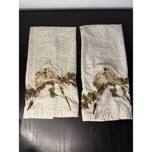 2 Pottery Barn 2012 Dish Hand Kitchen Towels Embroidered Brids 15x22